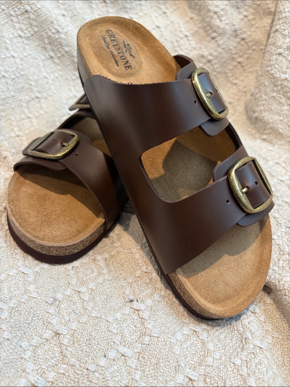 NWOT Women’s Dark Brown Double-Buckle Slides